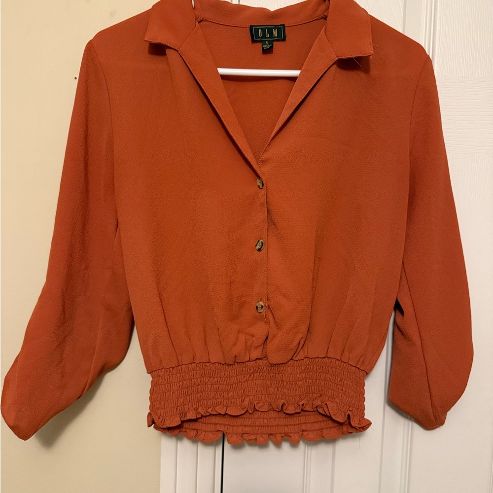 Elegant Rust Button-Up Blouse